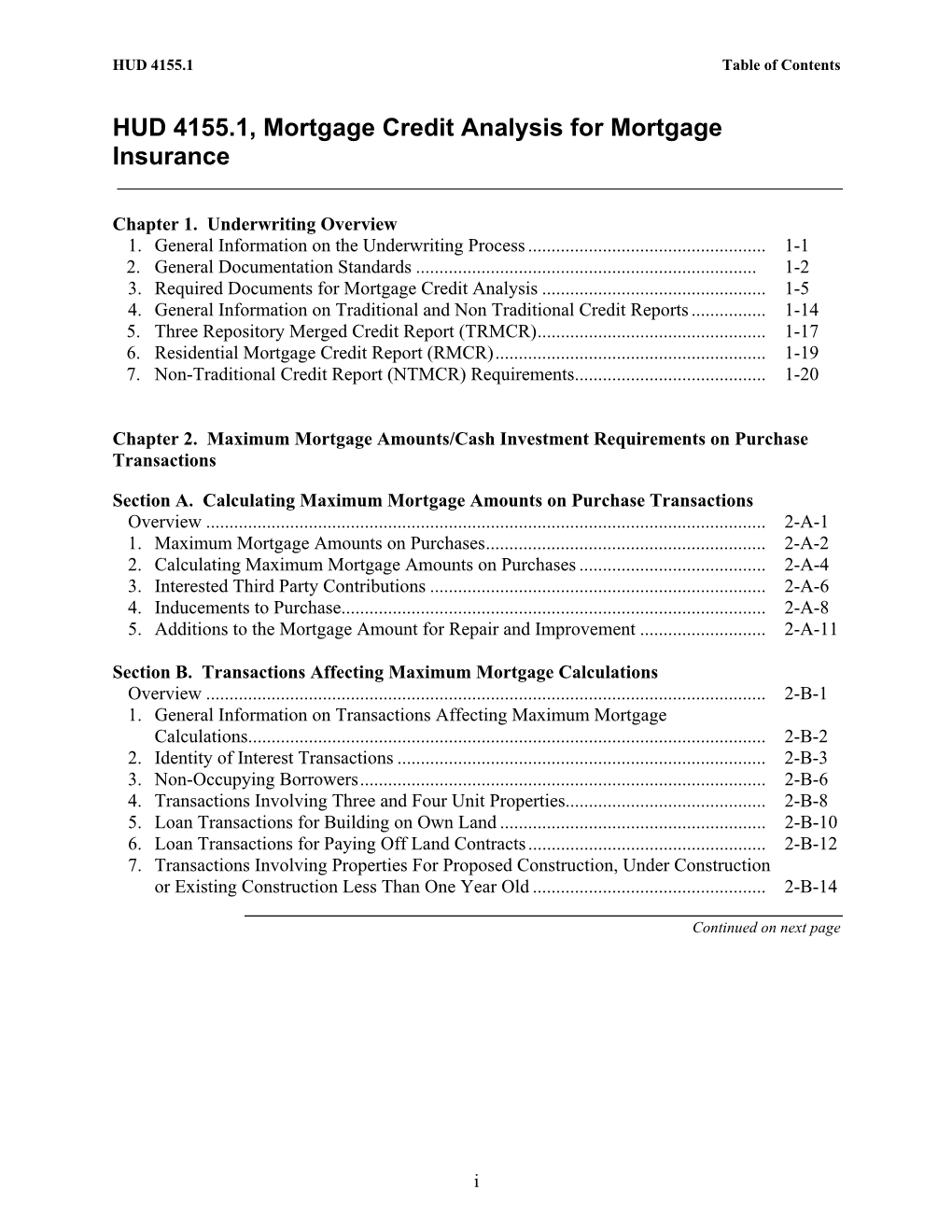 HUD 4155.1, Mortgage Credit Analysis for Mortgage Insurance