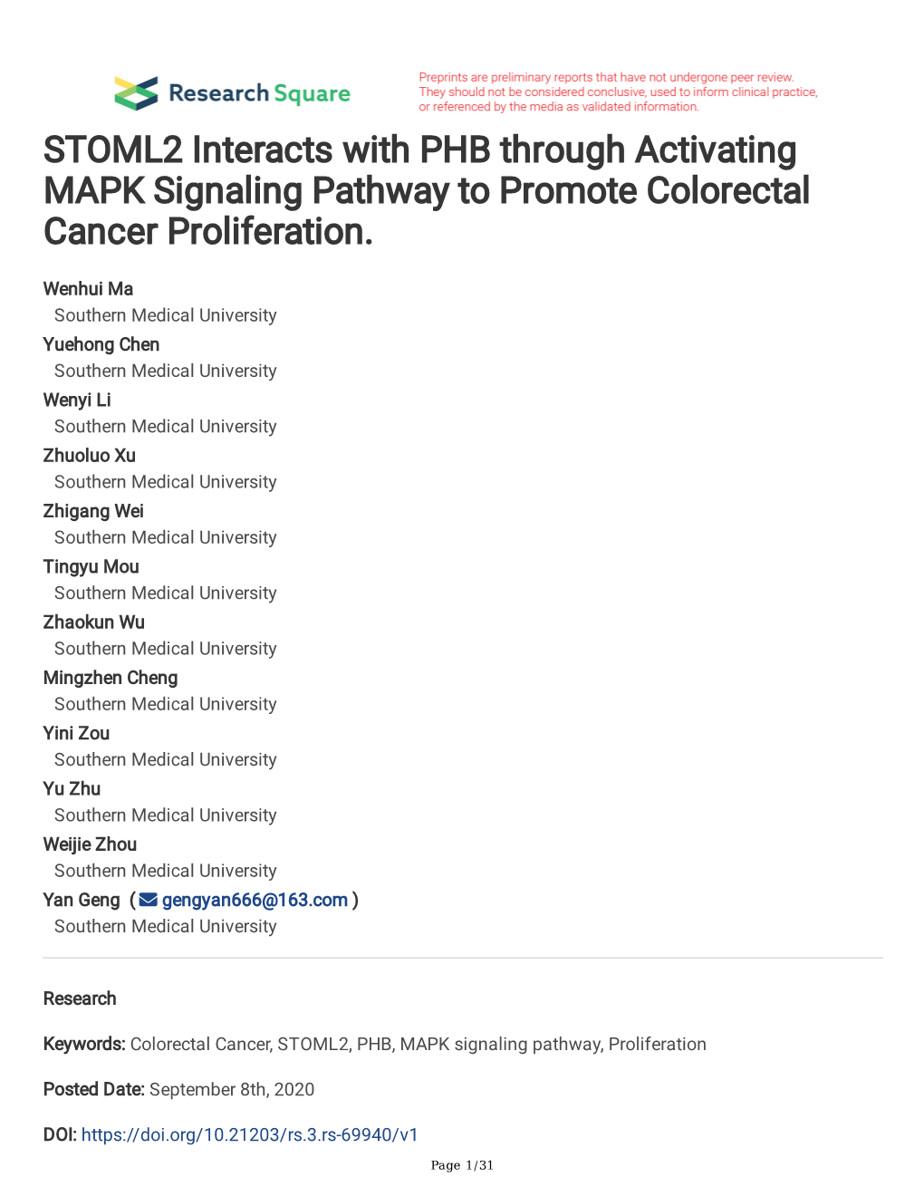 STOML2 Interacts with PHB Through Activating MAPK Signaling Pathway to Promote Colorectal Cancer Proliferation