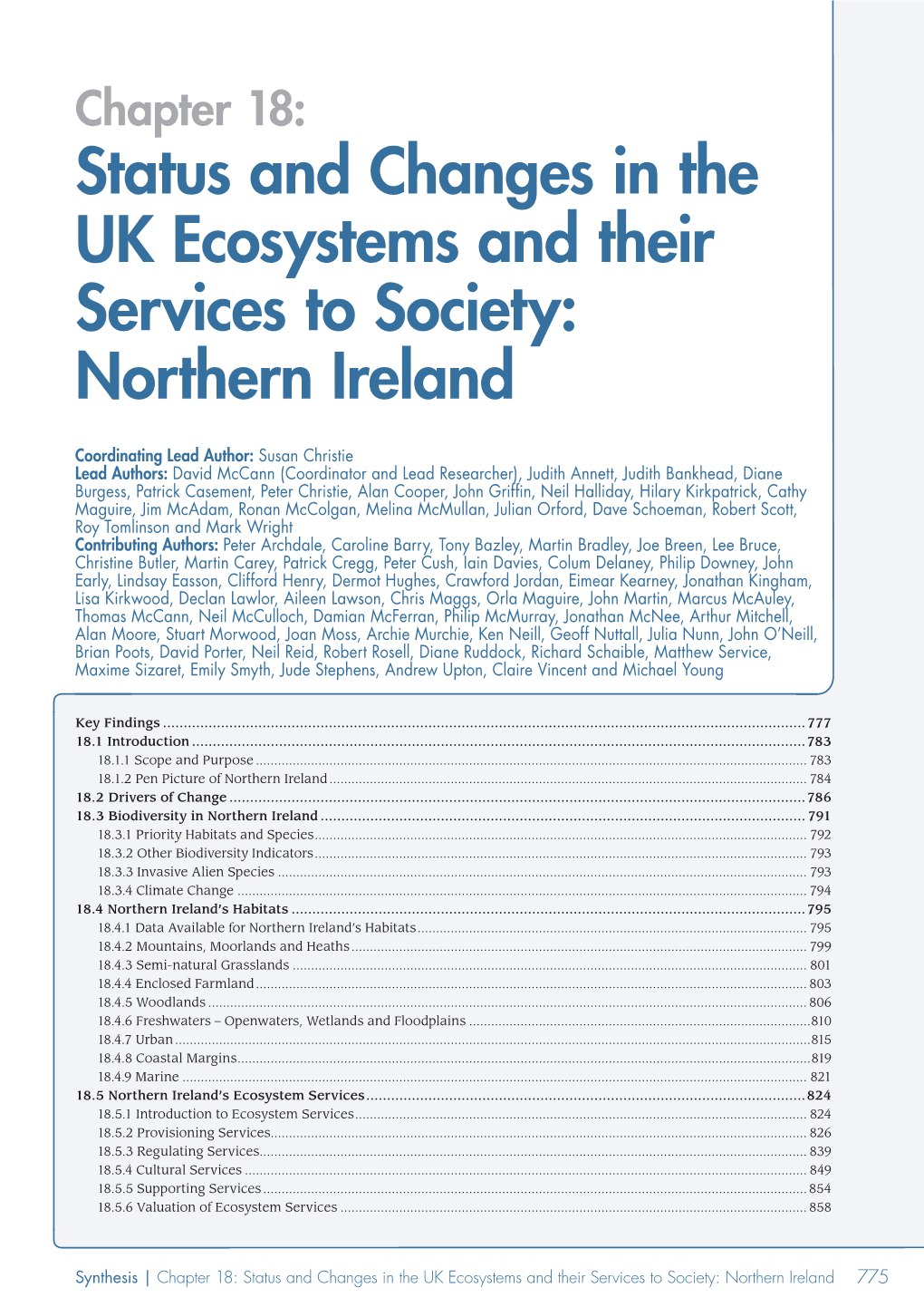 Chapter 18: Status and Changes in the UK Ecosystems and Their Services to Society: Northern Ireland