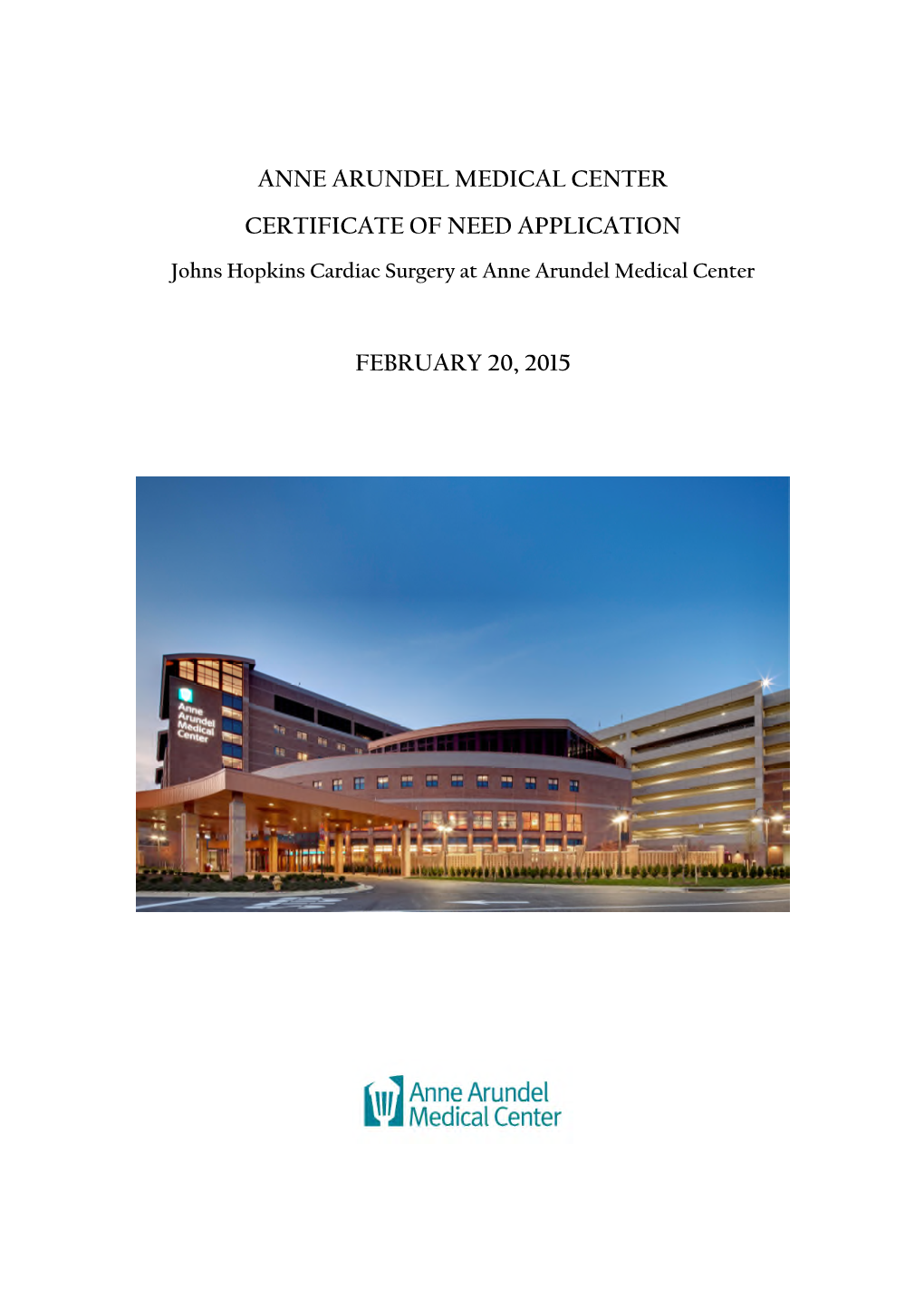 Anne Arundel Medical Center Certificate of Need Application