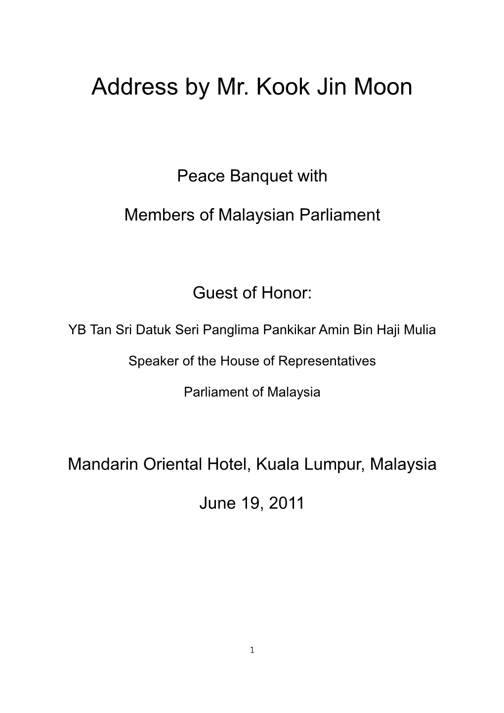 To Members of Malaysian Parliament