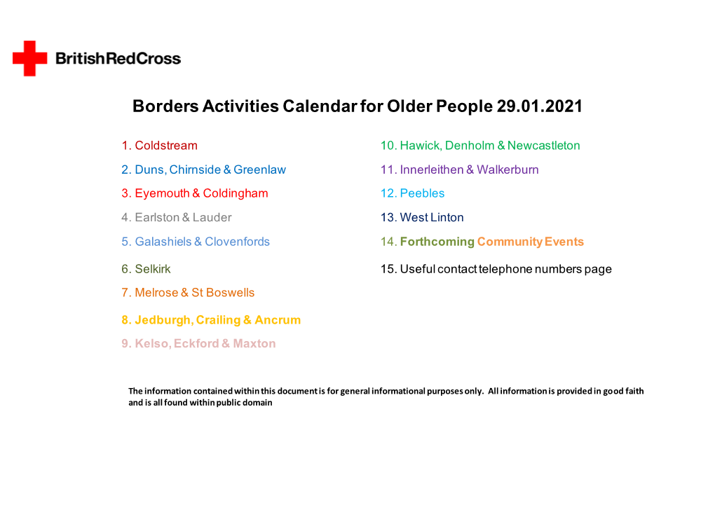 Borders Activities Calendar for Older People 29.01.2021
