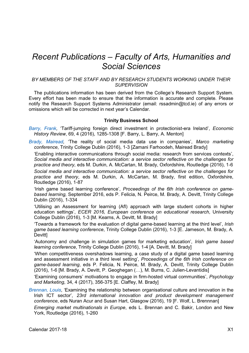 Recent Publications – Faculty of Arts, Humanities and Social Sciences