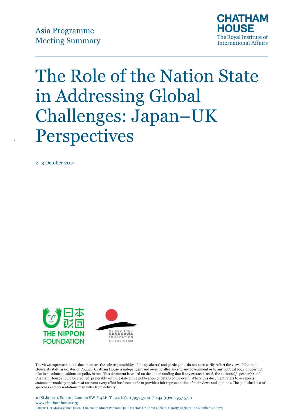 The Role of the Nation State in Addressing Global Challenges: Japan–UK Perspectives