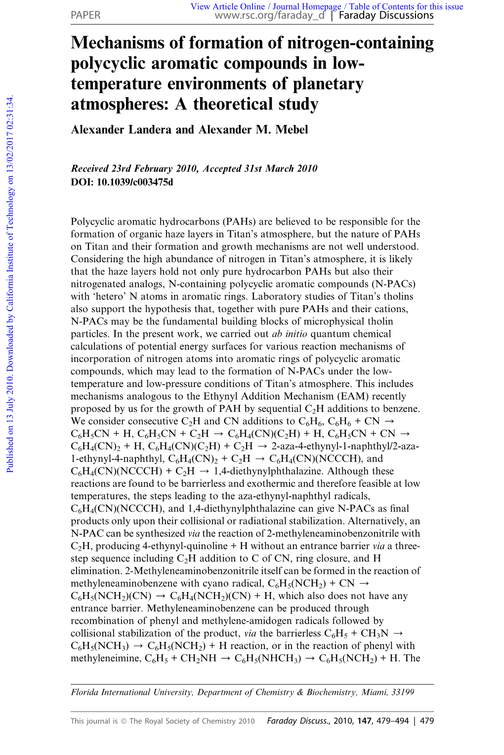 Mechanisms of Formation of Nitrogen-Containing Polycyclic