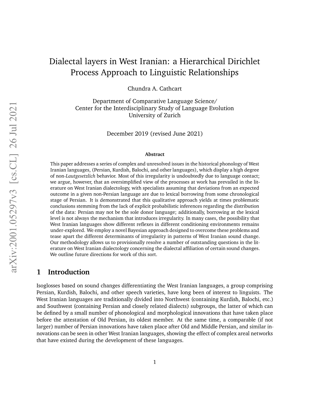 Arxiv:2001.05297V3 [Cs.CL] 26 Jul 2021 Etiainlnugsaetaiinlydvddit North Into Divided Traditionally Are Languages Iranian West Hthv Xse Uigtedvlpeto Hs Languages