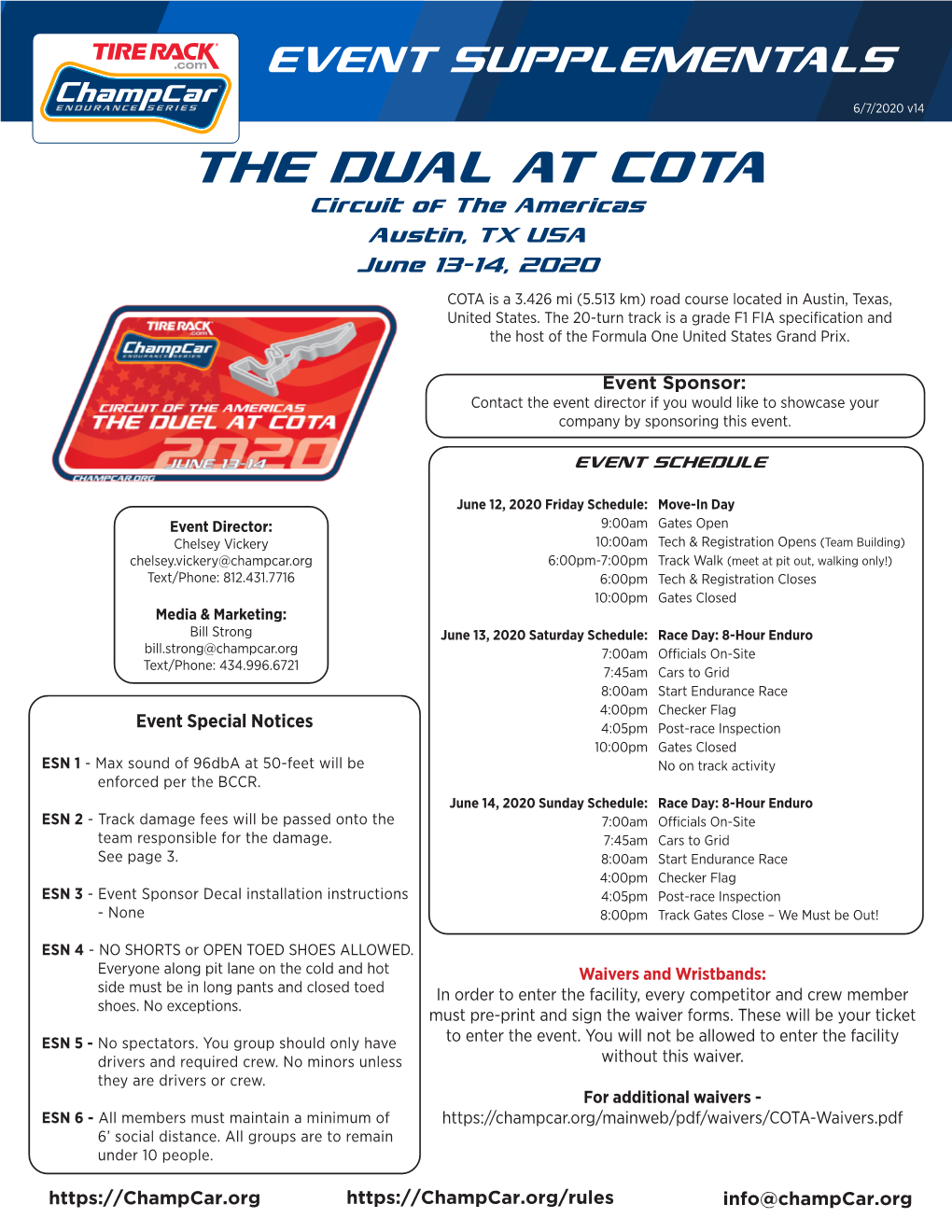 THE DUAL at COTA Circuit of the Americas Austin, TX USA June 13-14, 2020