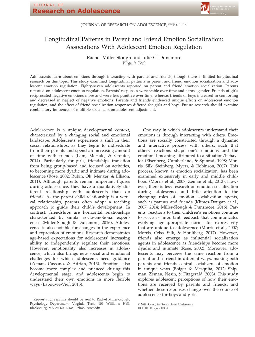 Associations with Adolescent Emotion Regulation