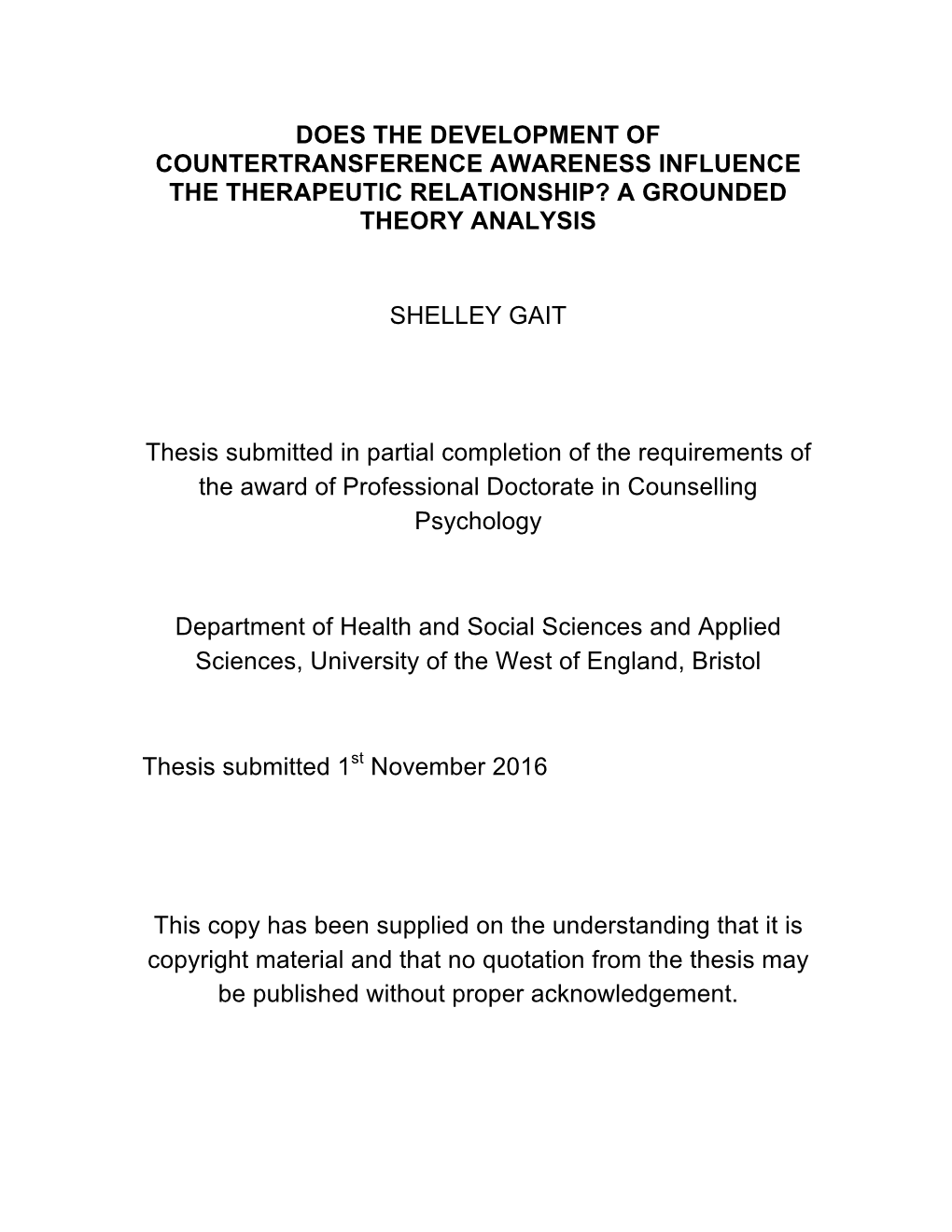 Does the Development of Countertransference Awareness Influence the Therapeutic Relationship? a Grounded Theory Analysis