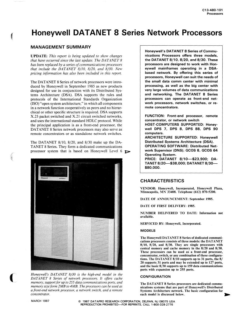 Honeywell DATANET 8 Series Network Processors