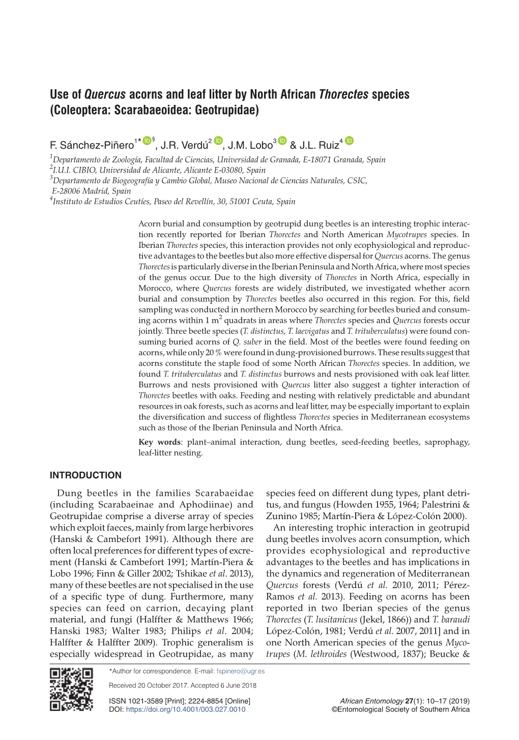 Use of Quercus Acorns and Leaf Litter by North African Thorectes Species (Coleoptera: Scarabaeoidea: Geotrupidae)