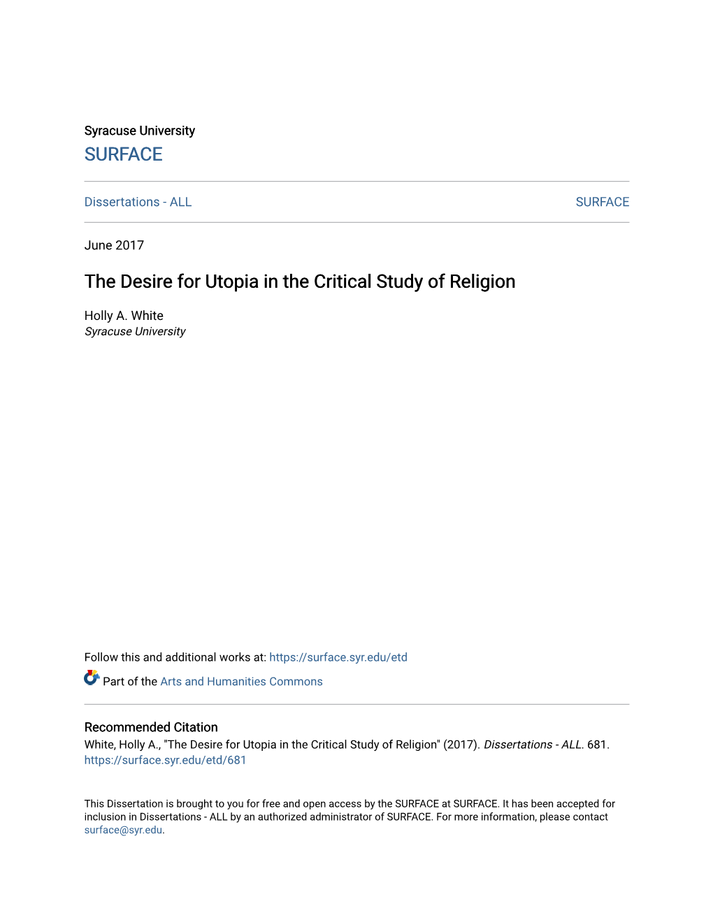 The Desire for Utopia in the Critical Study of Religion
