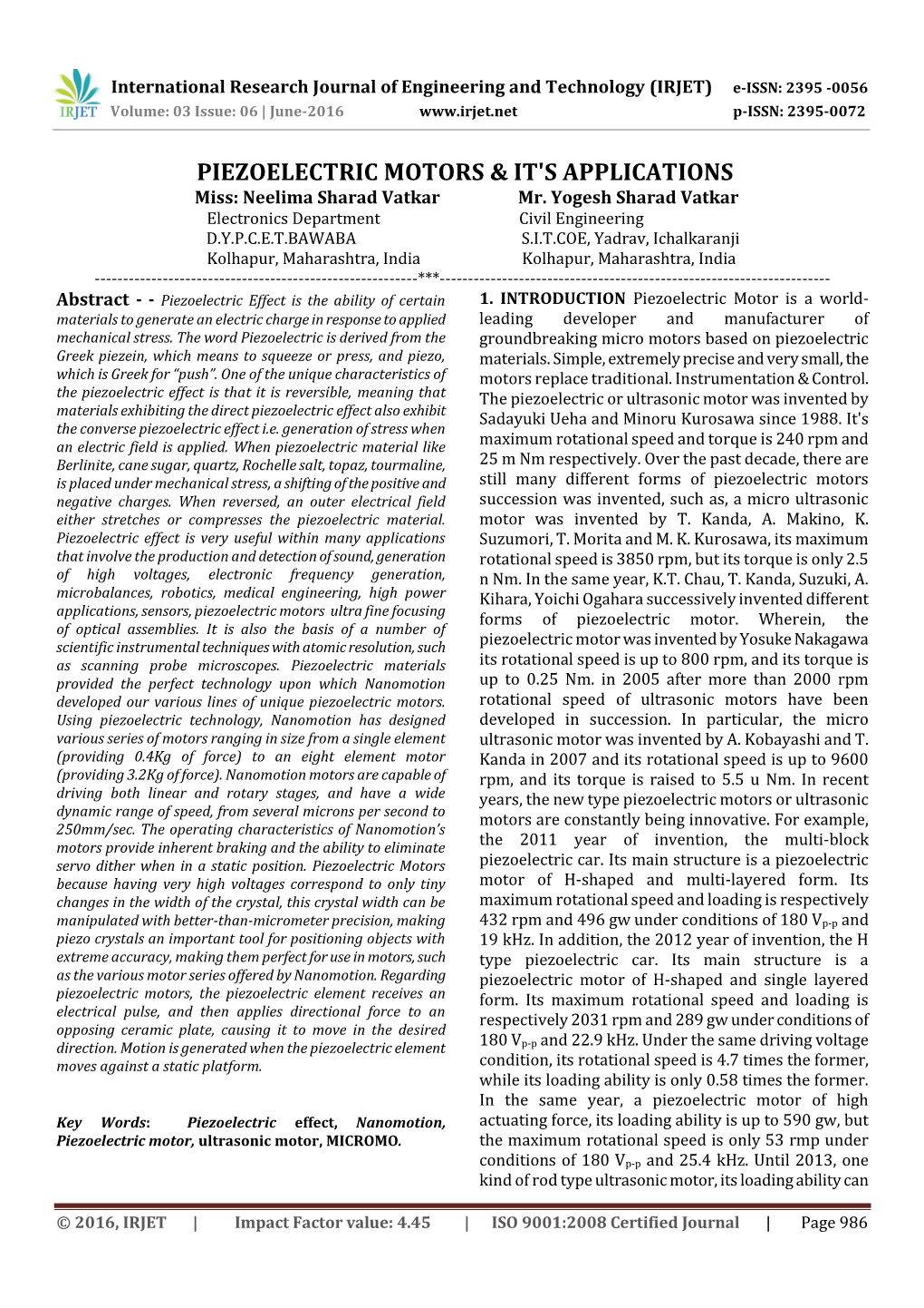 Piezoelectric Motors & It's Applications