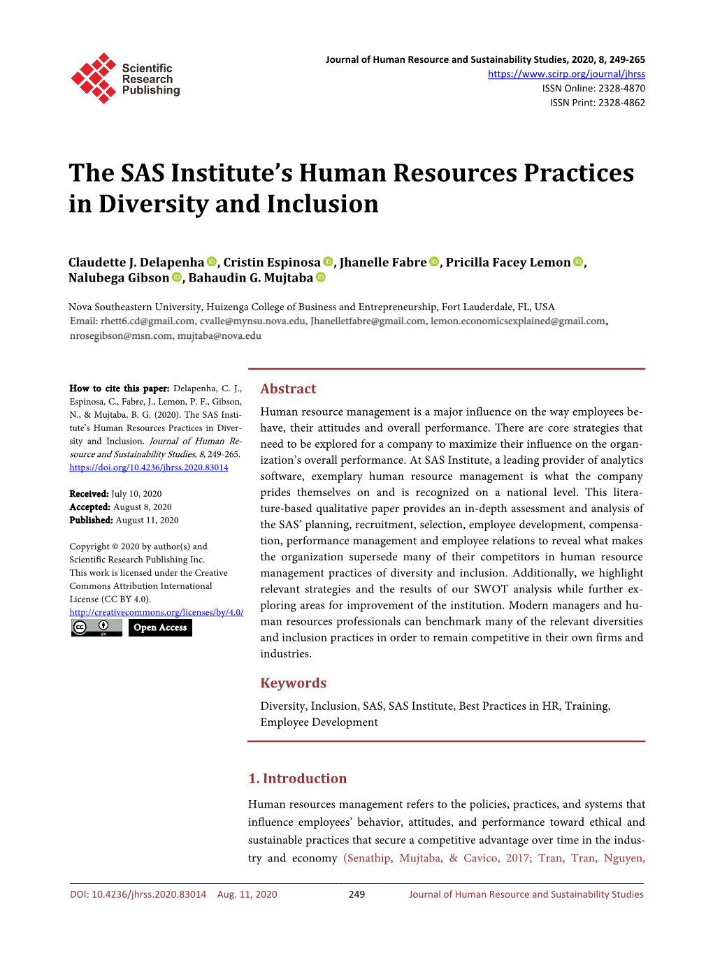 The SAS Institute's Human Resources Practices in Diversity and Inclusion