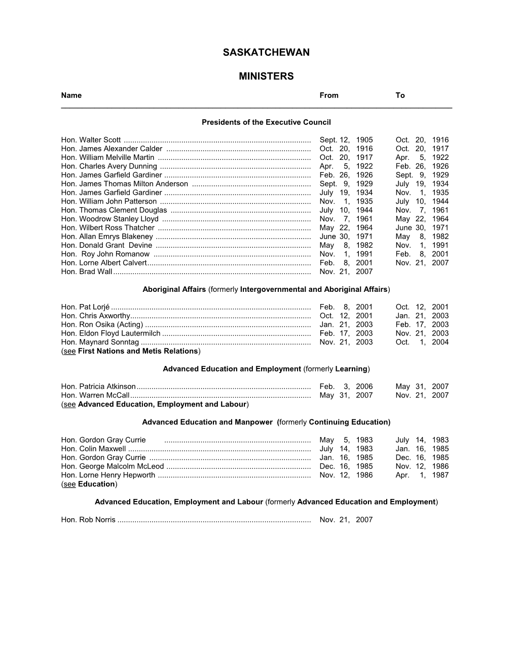 Saskatchewan Ministers