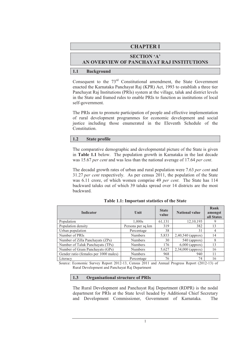 VIEW of PANCHAYAT RAJ INSTITUTIONS 1.1 Background