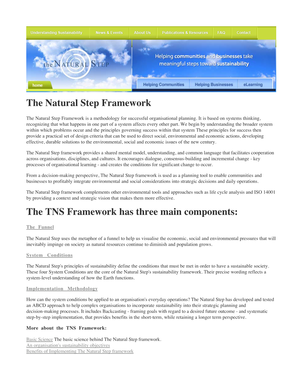 The Natural Step Framework the TNS Framework