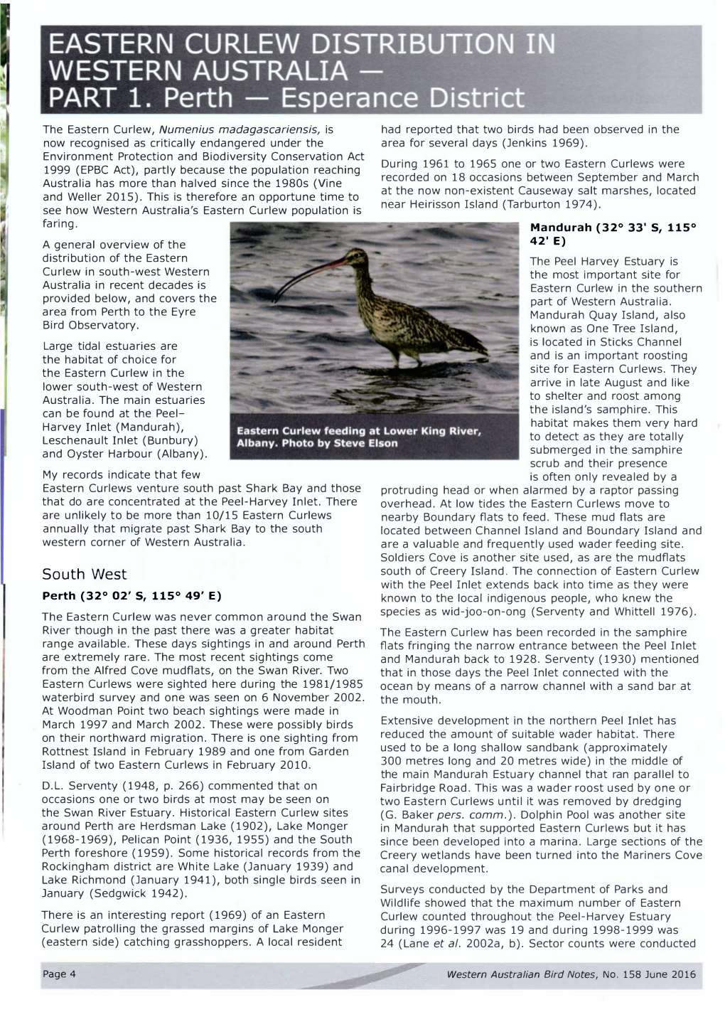 Eastern Curlew Distribution in Western Australia No.158 &