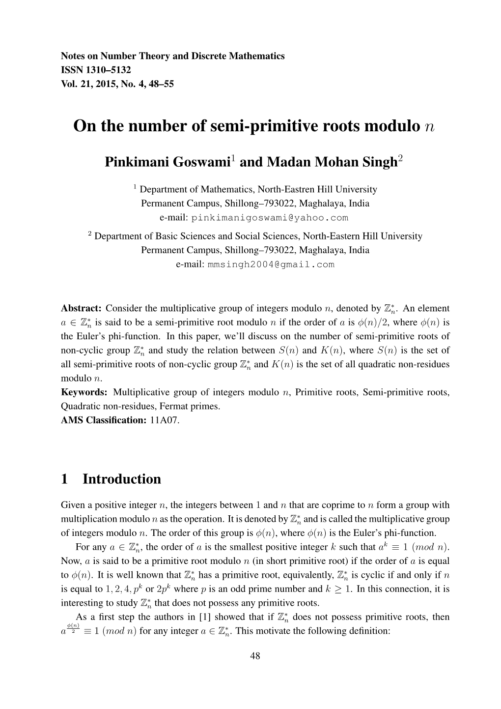 On the Number of Semi-Primitive Roots Modulo N