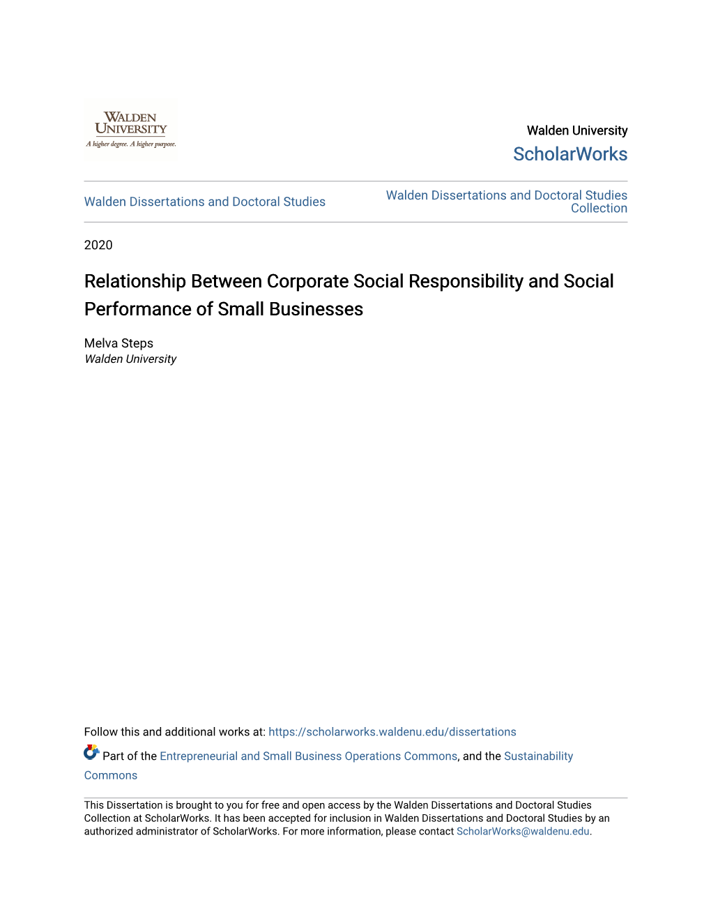 Relationship Between Corporate Social Responsibility and Social Performance of Small Businesses