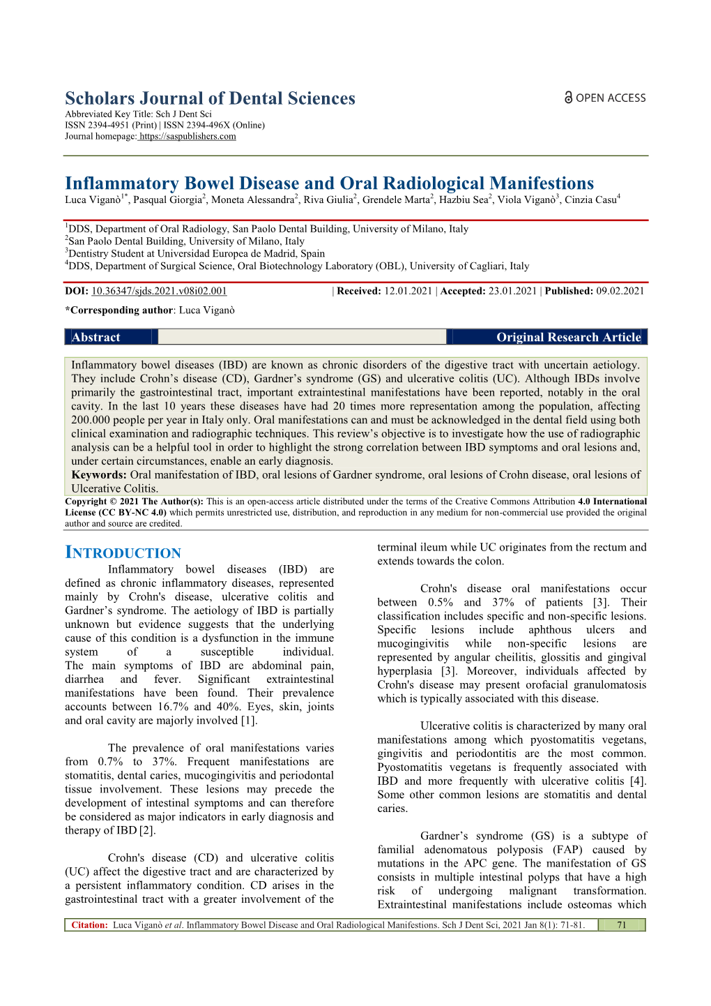 Scholars Journal of Dental Sciences Inflammatory Bowel Disease And