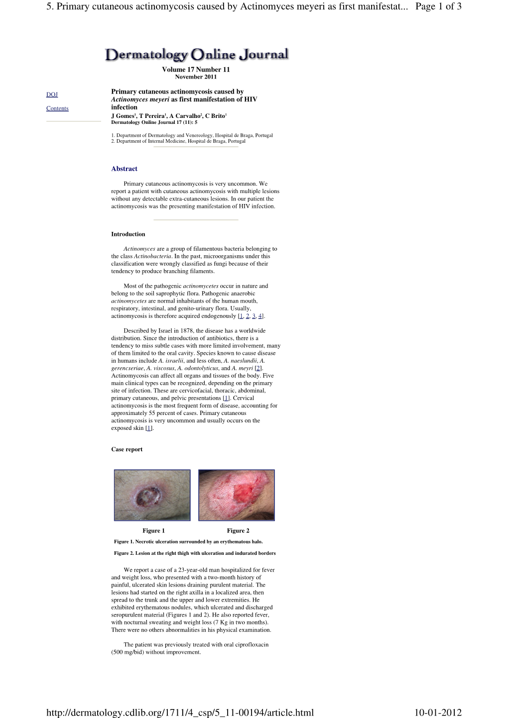 Page 1 of 3 5. Primary Cutaneous Actinomycosis Caused By