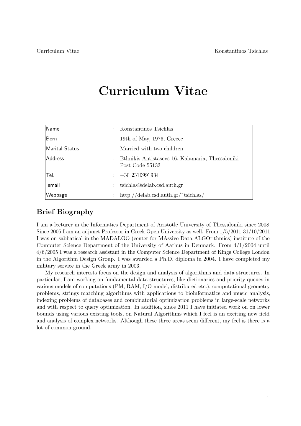 Curriculum Vitae Konstantinos Tsichlas