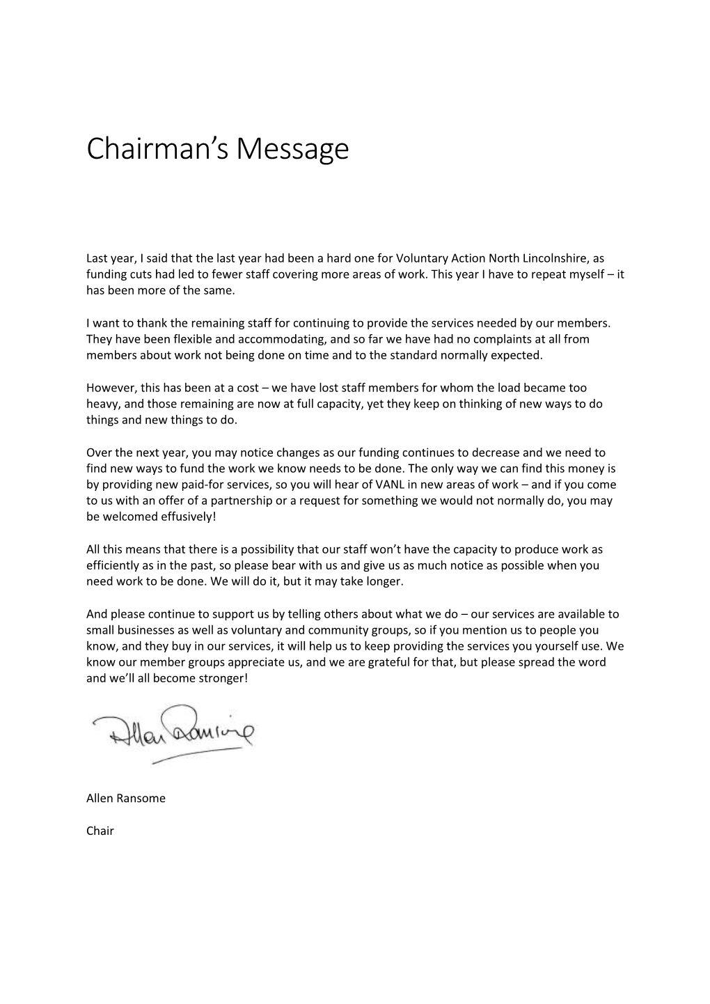 Chairman's Message