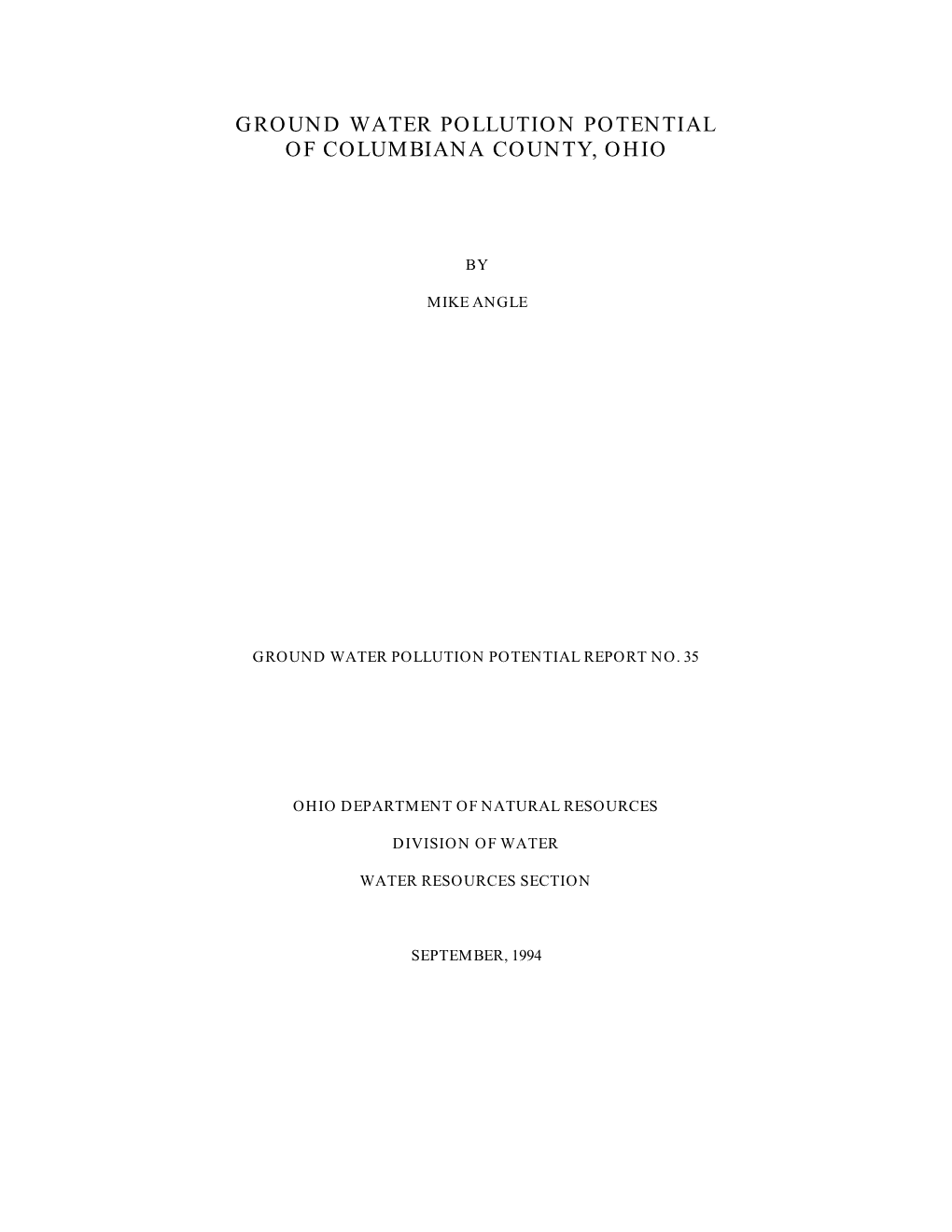 Ground Water Pollution Potential of Columbiana County, Ohio