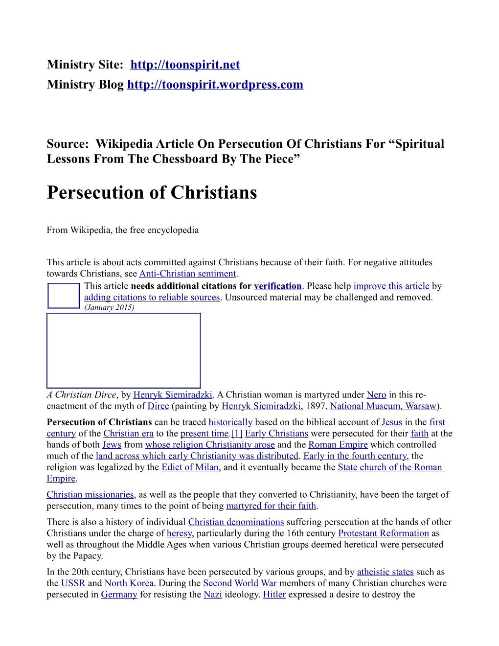 Persecution of Christians for “Spiritual Lessons from the Chessboard by the Piece” Persecution of Christians