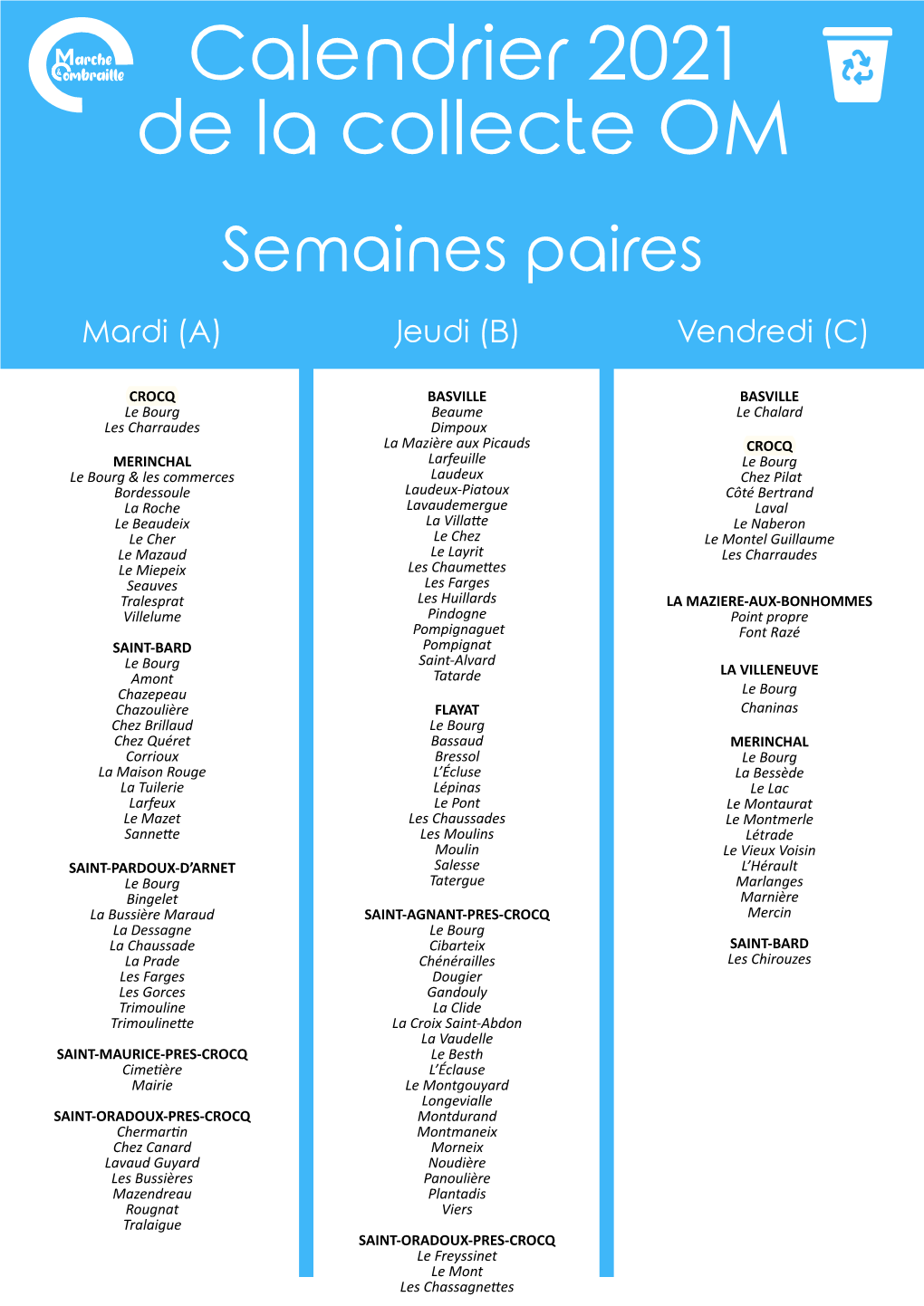 Calendrier 2021 De La Collecte OM Semaines Paires