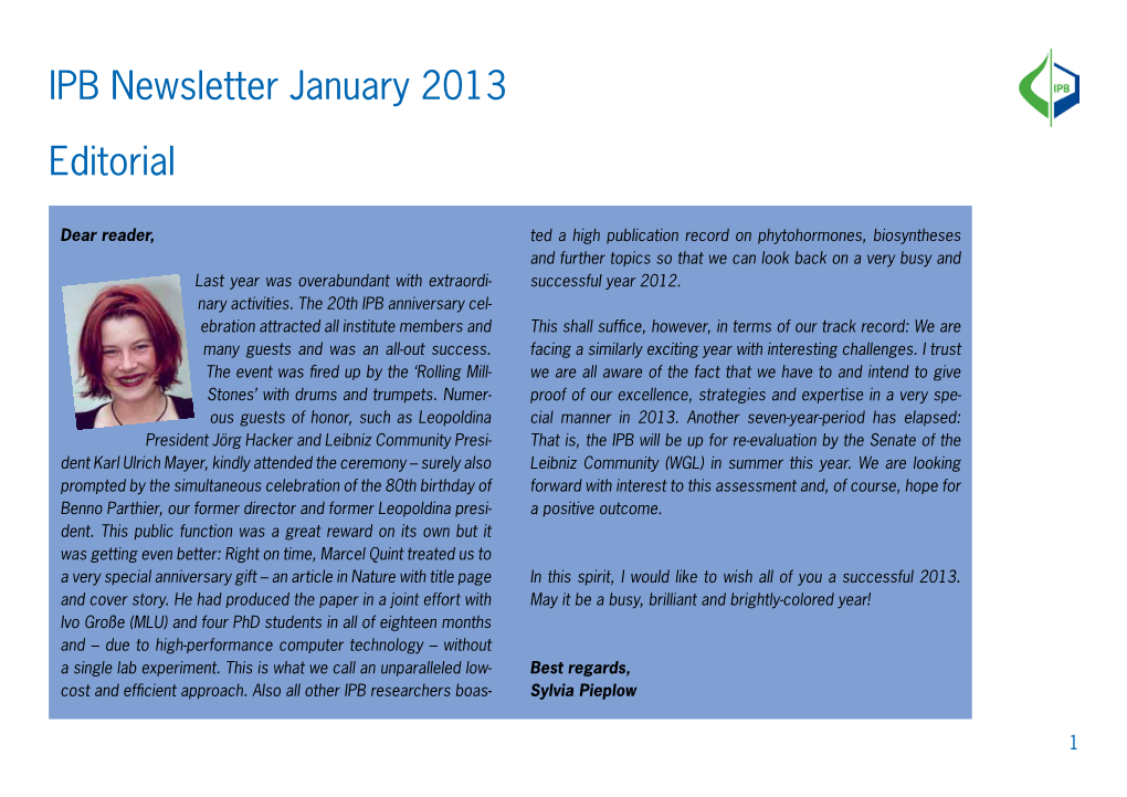 IPB Newsletter January 2013 Editorial