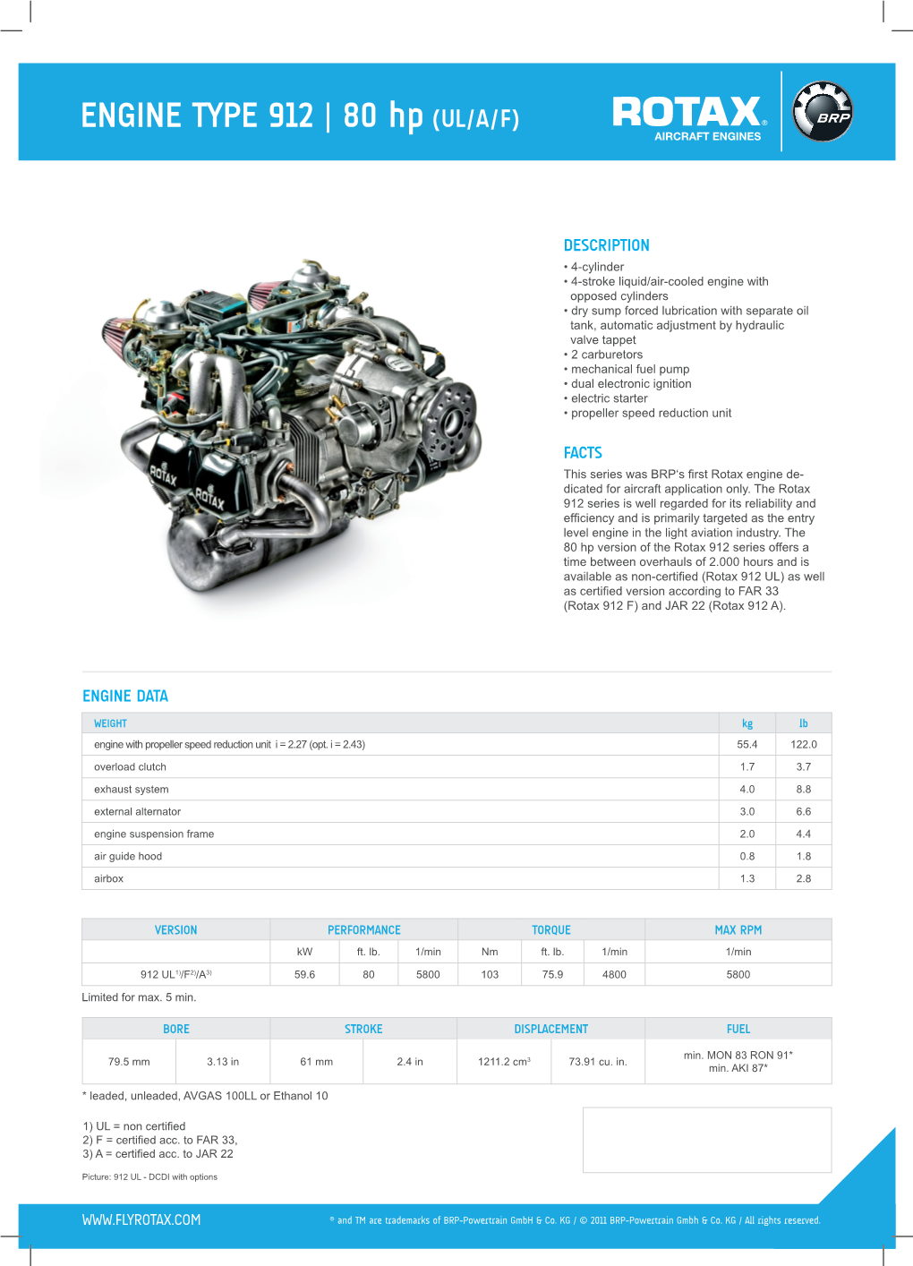 ENGINE TYPE 912 | 80 Hp (UL/A/F) AIRCRAFT ENGINES