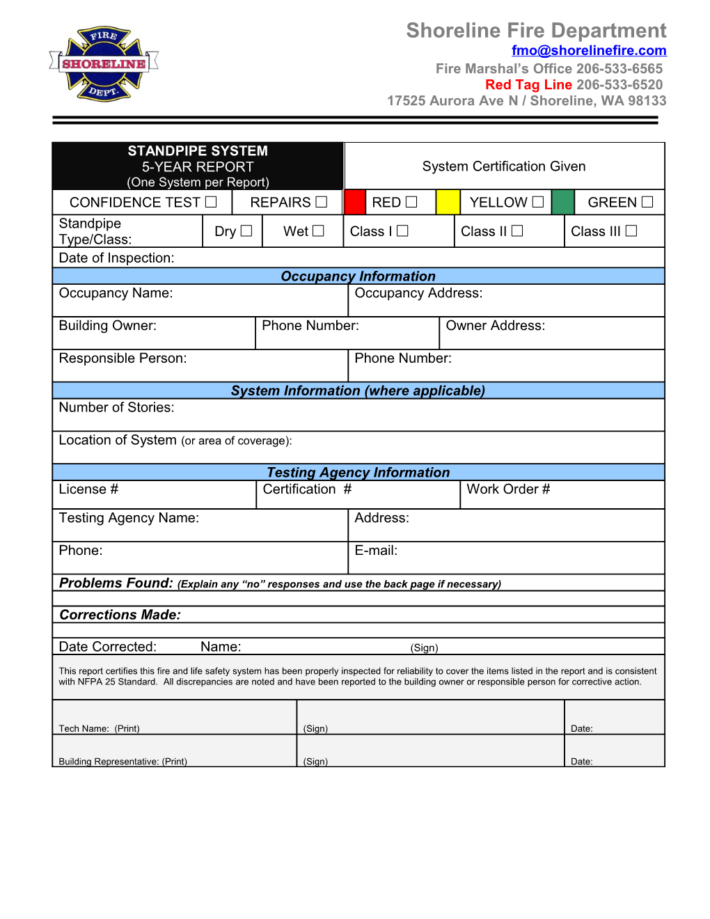 Standpipe 5 Year Report