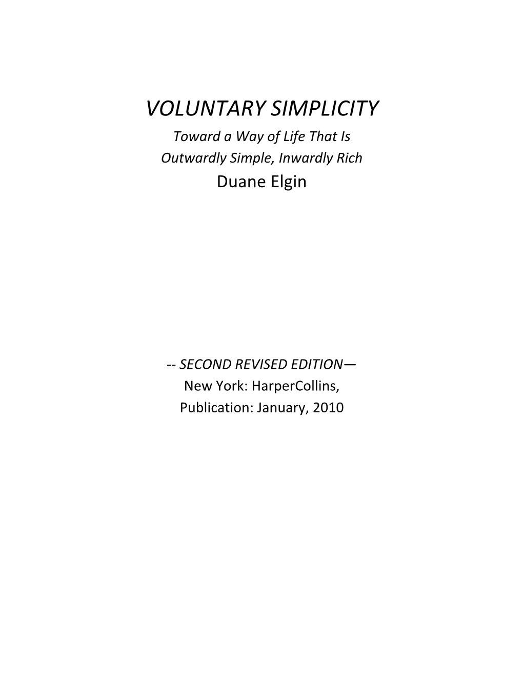 VOLUNTARY SIMPLICITY Chapter