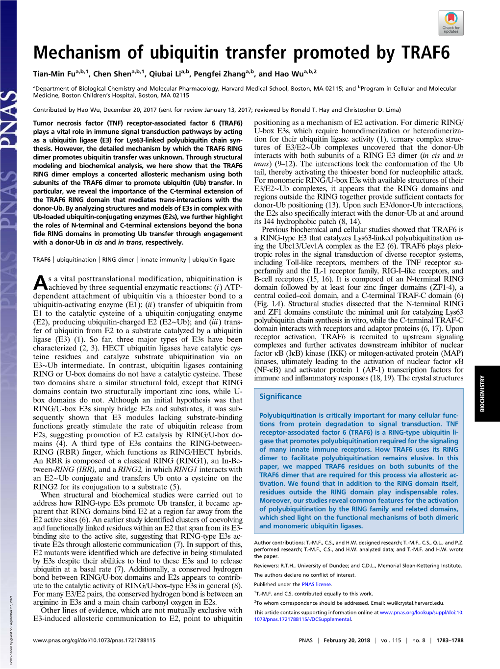 Mechanism of Ubiquitin Transfer Promoted by TRAF6