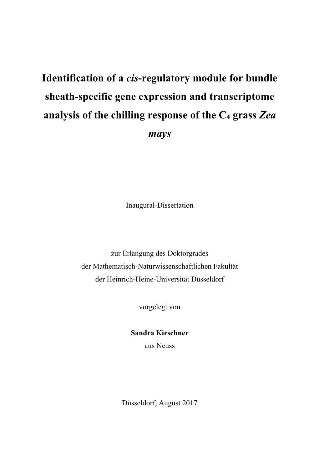 Identification of a Cis-Regulatory Module for Bundle Sheath-Specific Gene Expression and Transcriptome Analysis of the Chilling Response of the C4 Grass Zea Mays