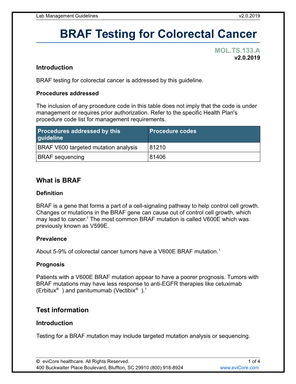 BRAF Testing for Colorectal Cancer