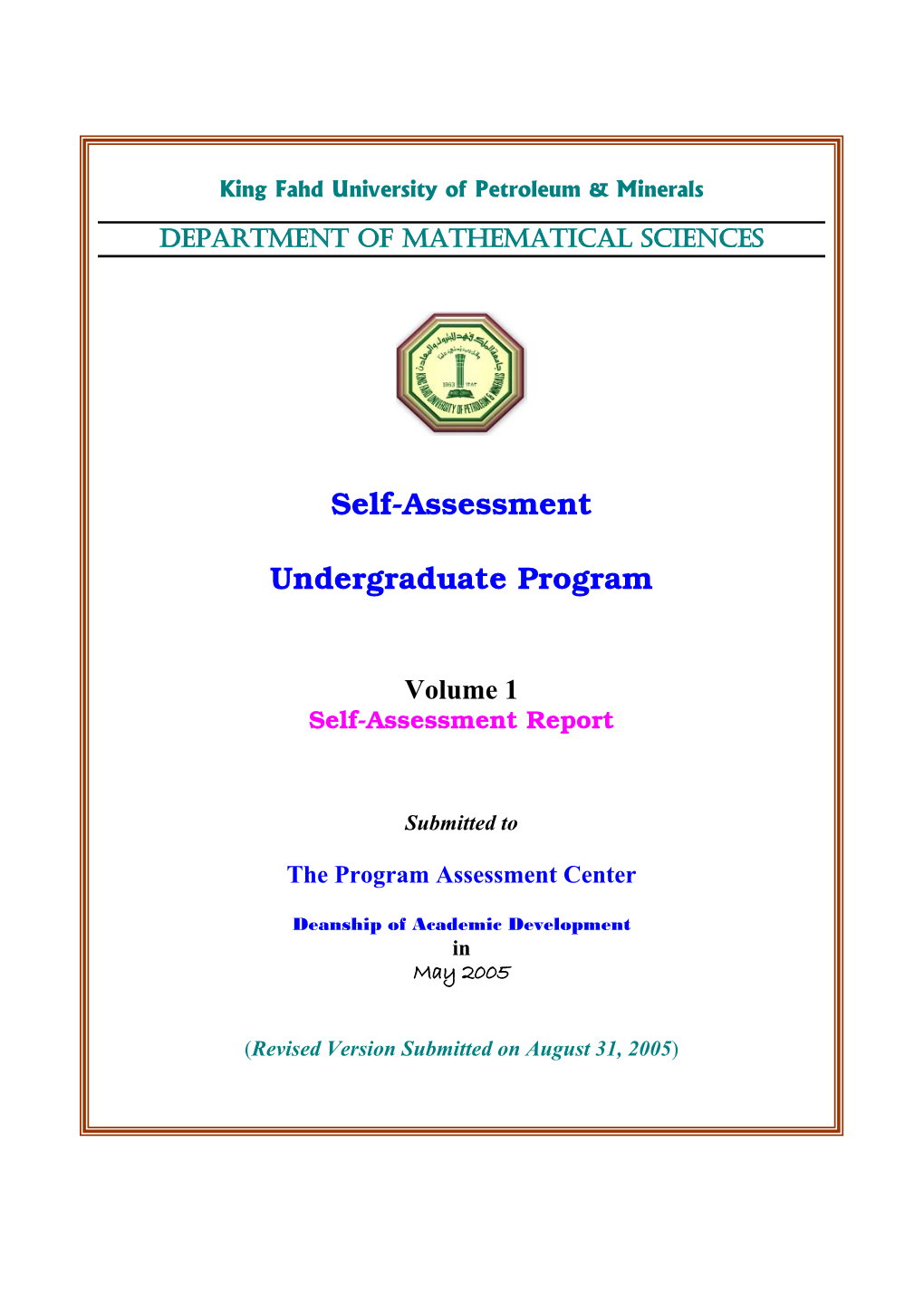 Self-Assessment Report