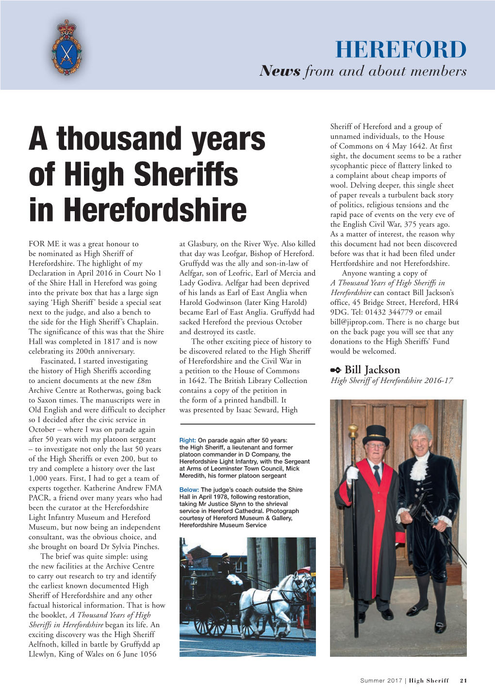 A Thousand Years of High Sheriffs in Herefordshire Began Its Life
