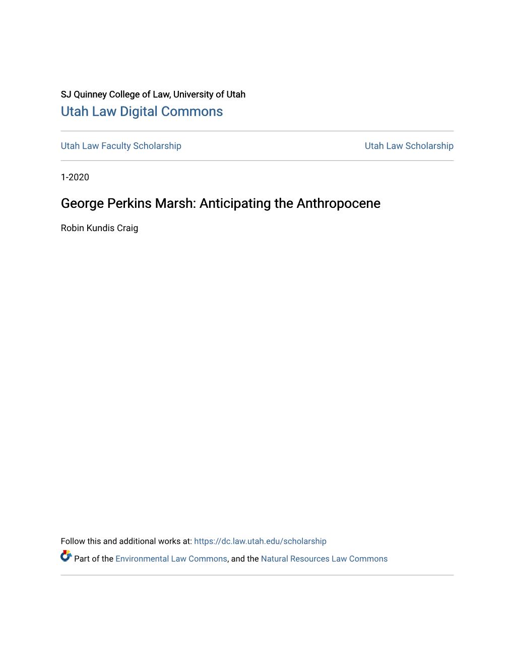 George Perkins Marsh: Anticipating the Anthropocene