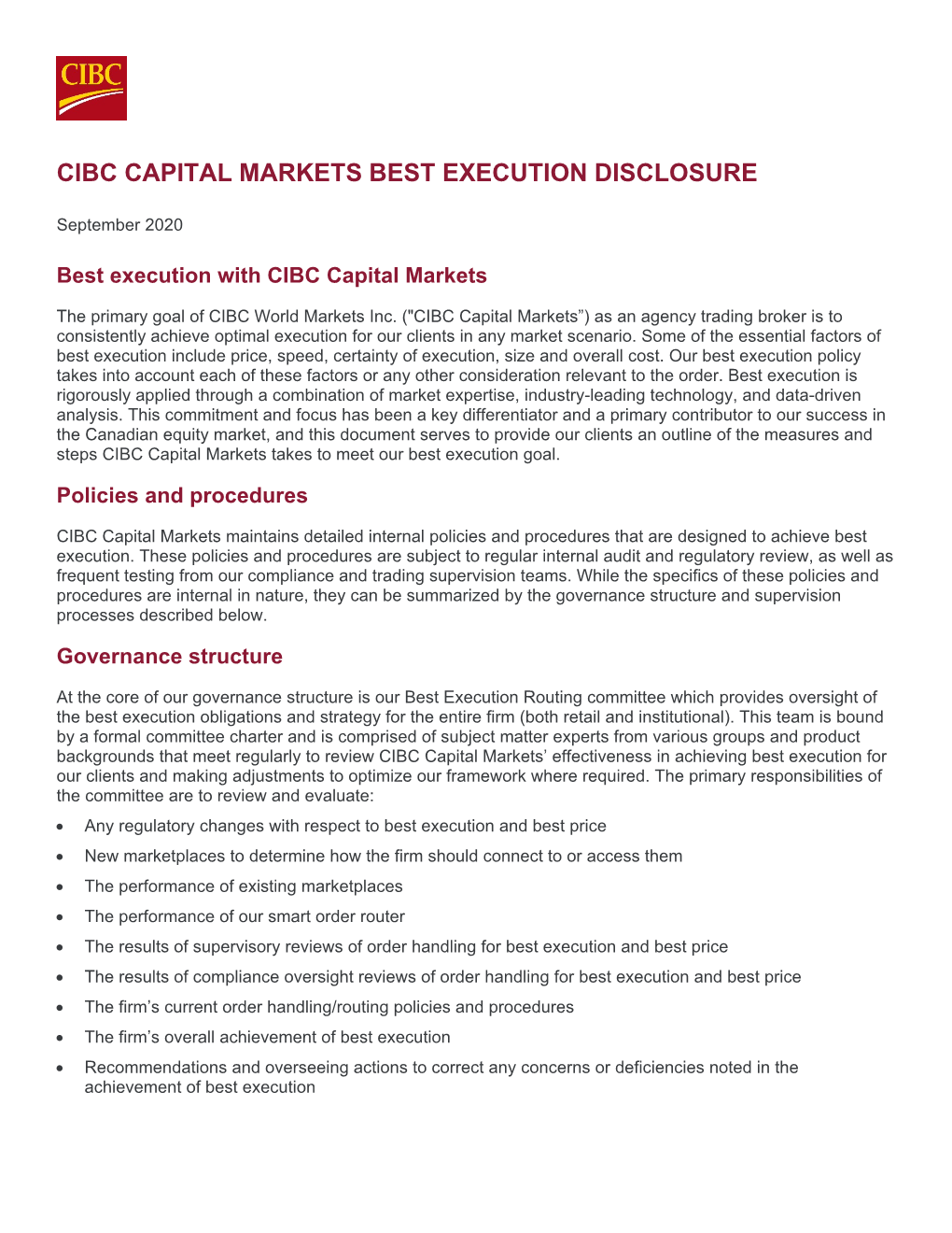 CIBC Best Execution Policy