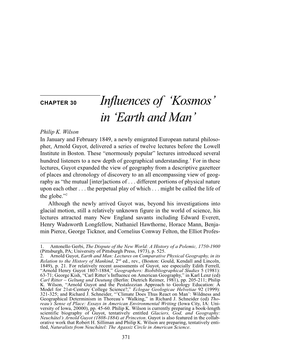 Influences of 'Kosmos' in 'Earth and Man'