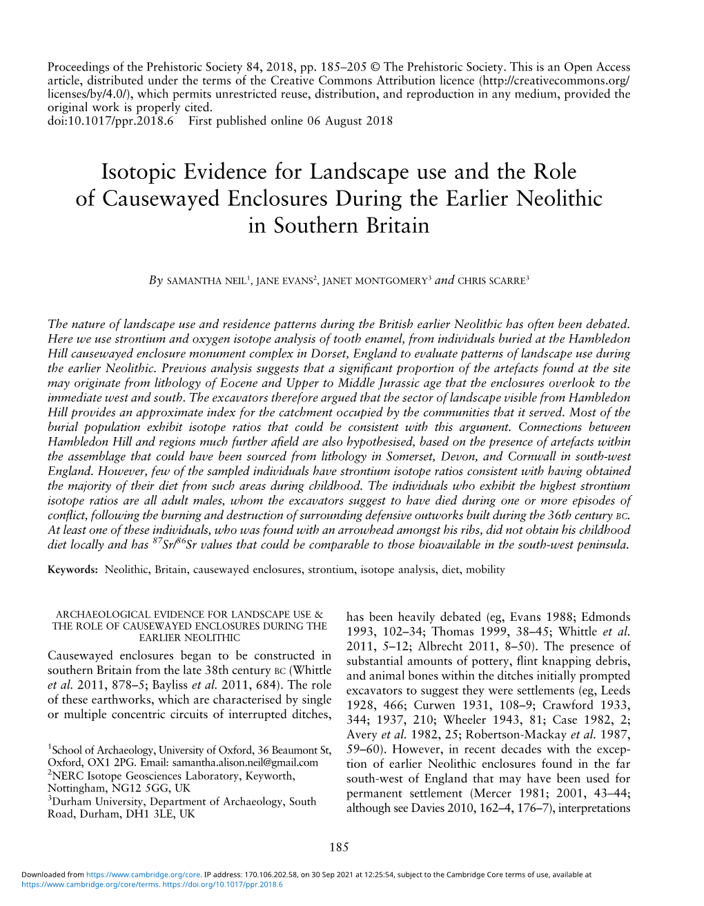 Isotopic Evidence for Landscape Use and the Role of Causewayed Enclosures During the Earlier Neolithic in Southern Britain