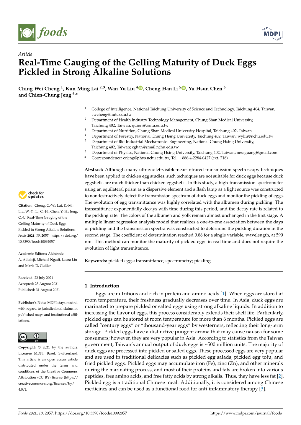 Real-Time Gauging of the Gelling Maturity of Duck Eggs Pickled in Strong Alkaline Solutions