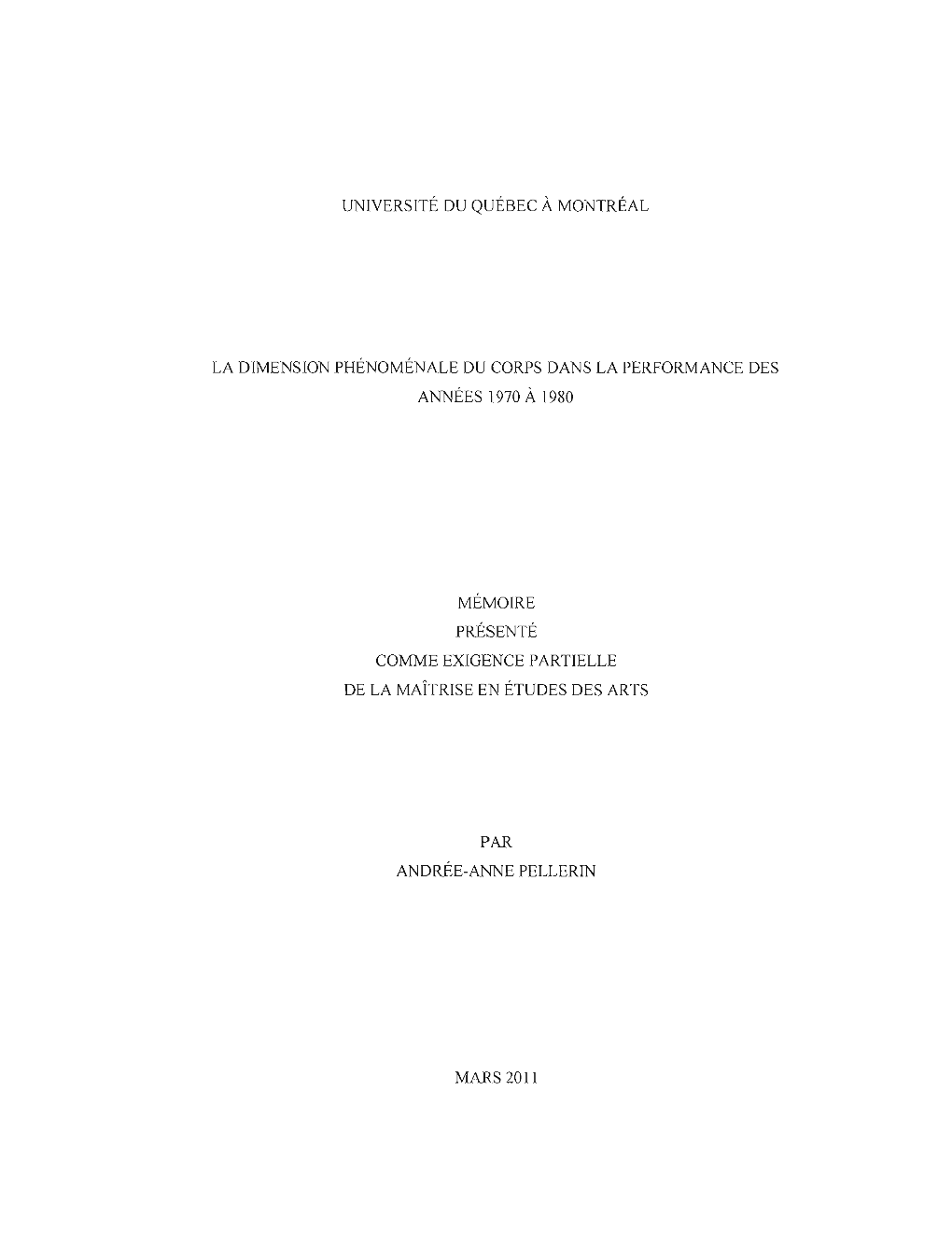 La Dimension Phénoménale Du Corps Dans La Performance Des Années 1970À 1980