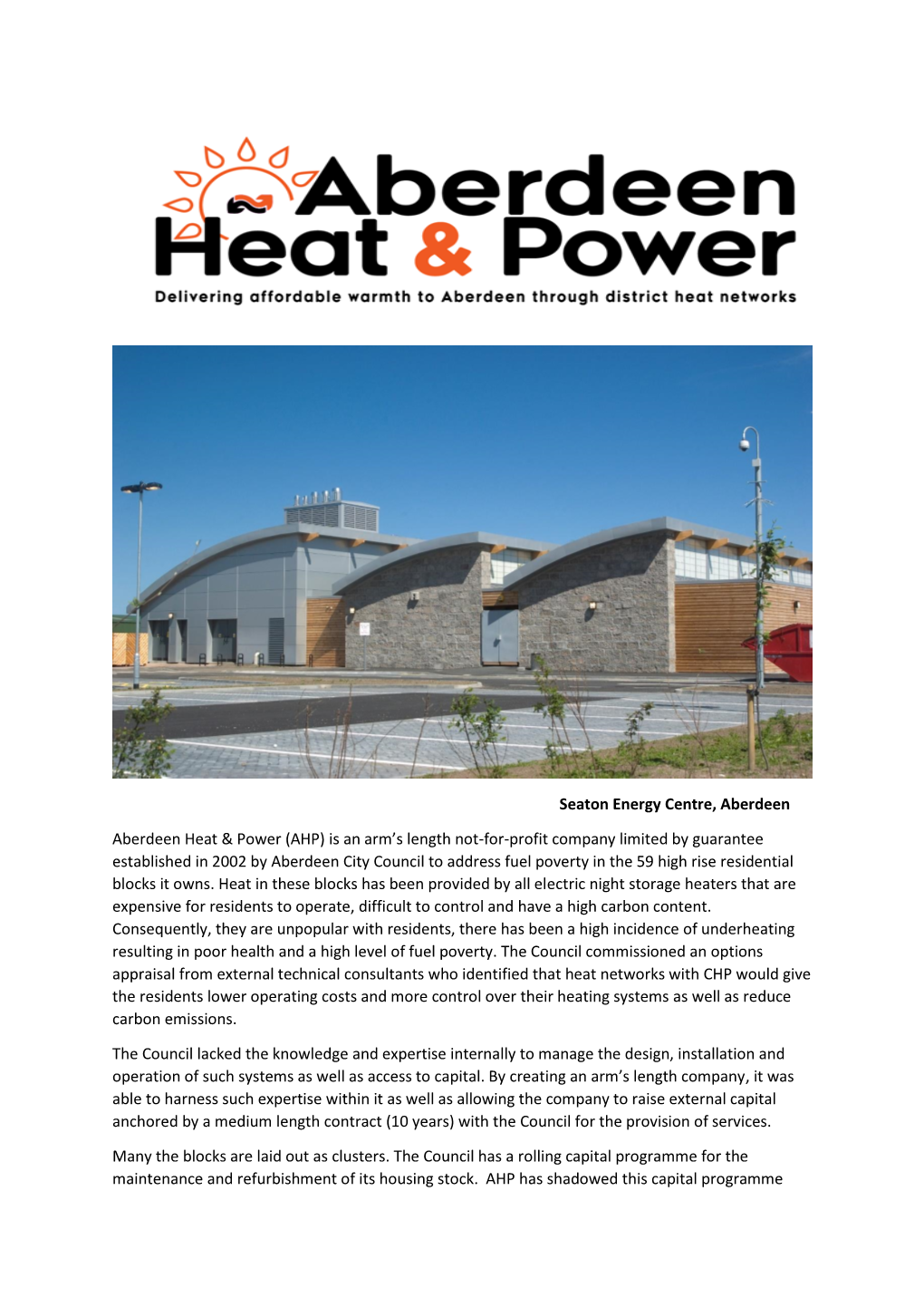 Seaton Energy Centre, Aberdeen Aberdeen Heat & Power (AHP) Is