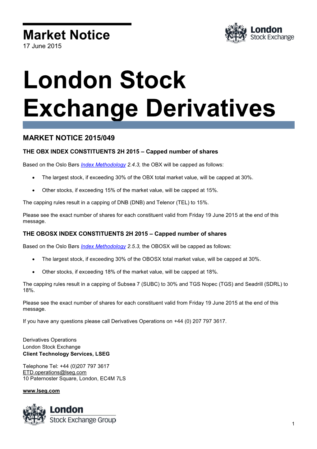 MARKET NOTICE 2015-049 OBX And