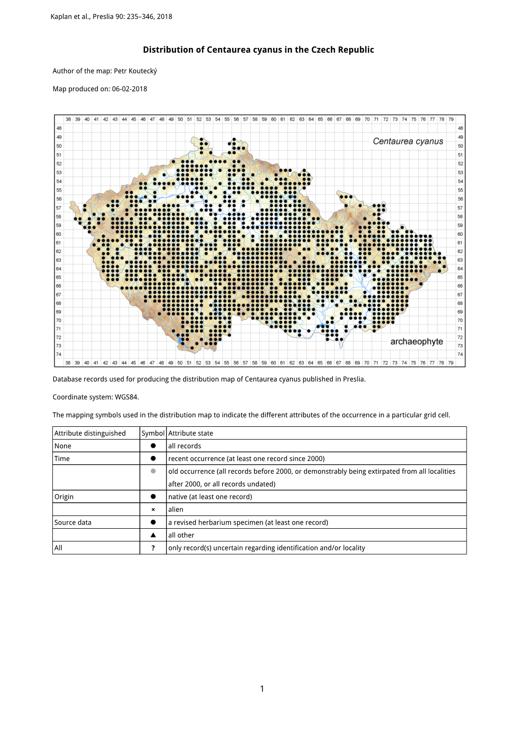 1 Distribution of Centaurea Cyanus in the Czech Republic