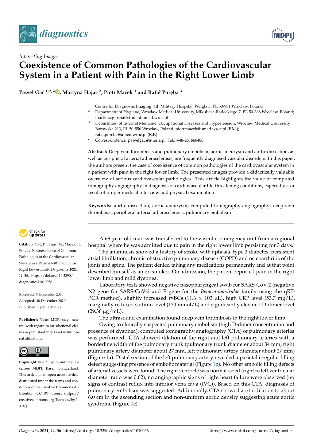 Coexistence of Common Pathologies of the Cardiovascular System in a Patient with Pain in the Right Lower Limb